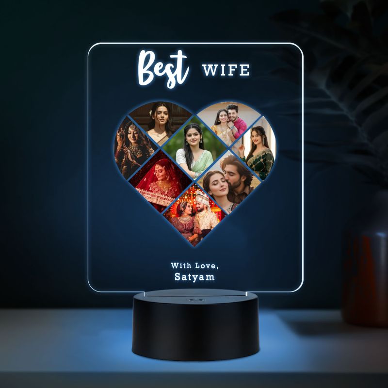 Personalized Collage Photo Frame Led Night Lamp with 7 Color Changing Light Gift for Anniversary, Birthday, Valentines Day Memorable Gift Lamp (Gift for Wife)